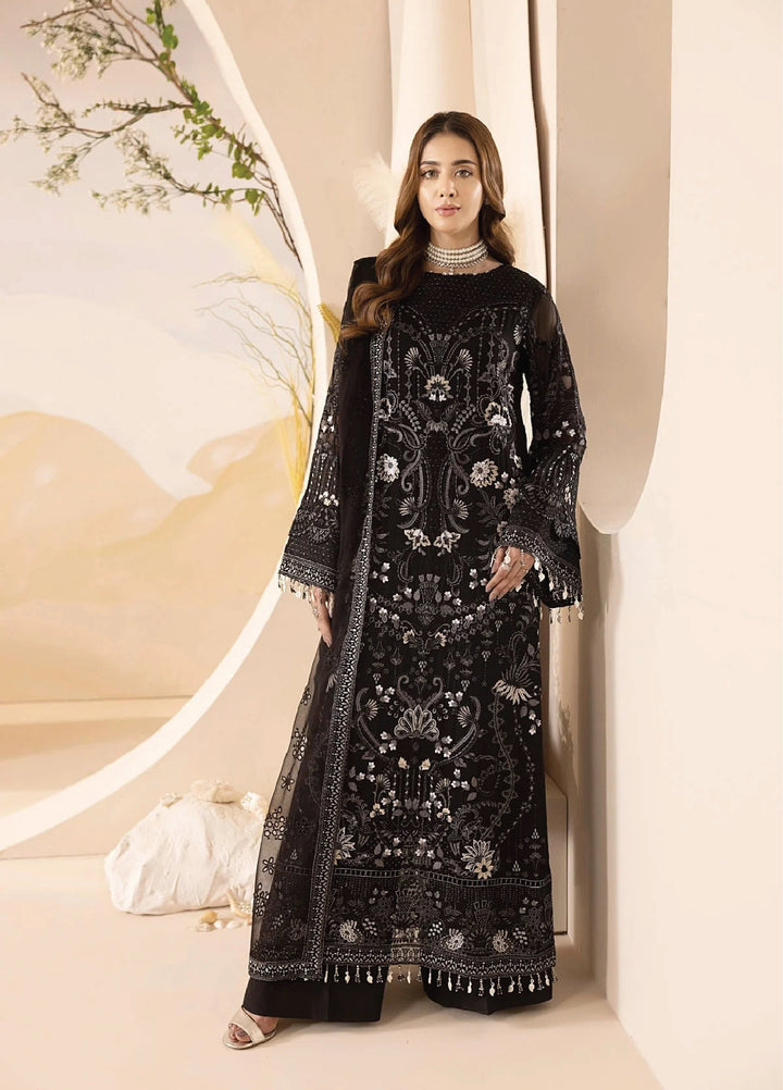 Lavish Premium Unstitched Embroidered Chiffon 3 Piece Suit Raven - Wedding Collection