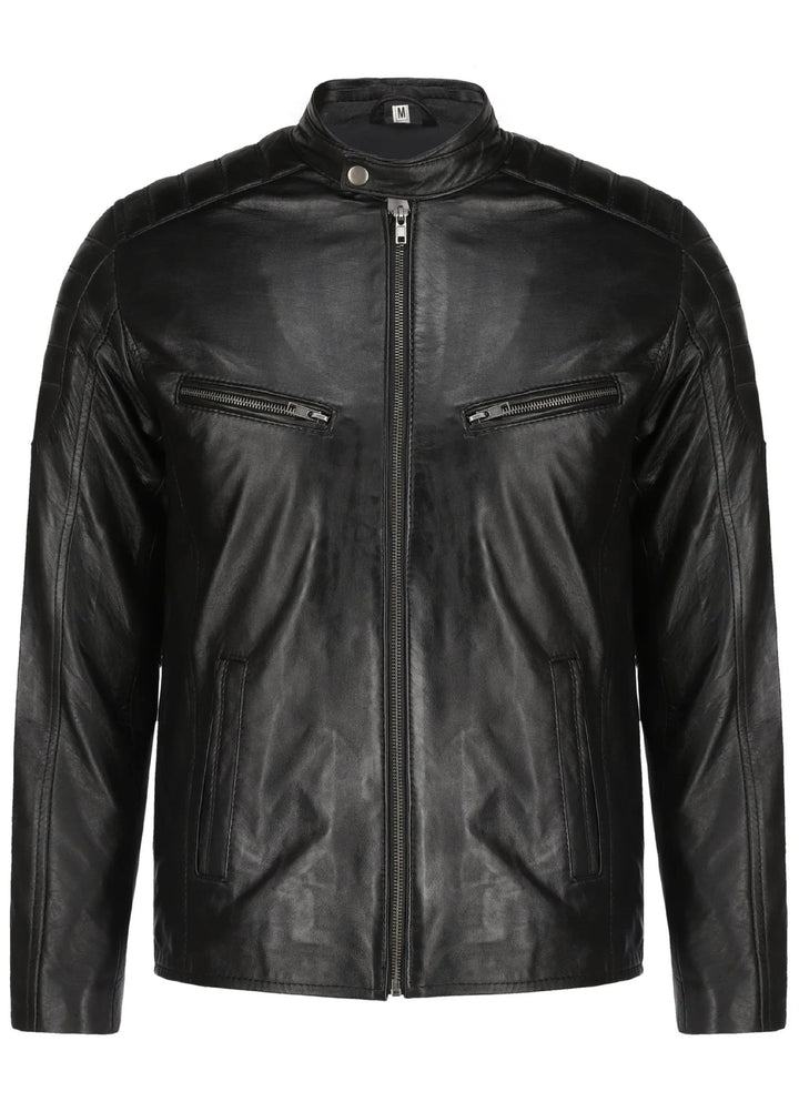 Mens Black Lambskin Biker Style Leather Jacket