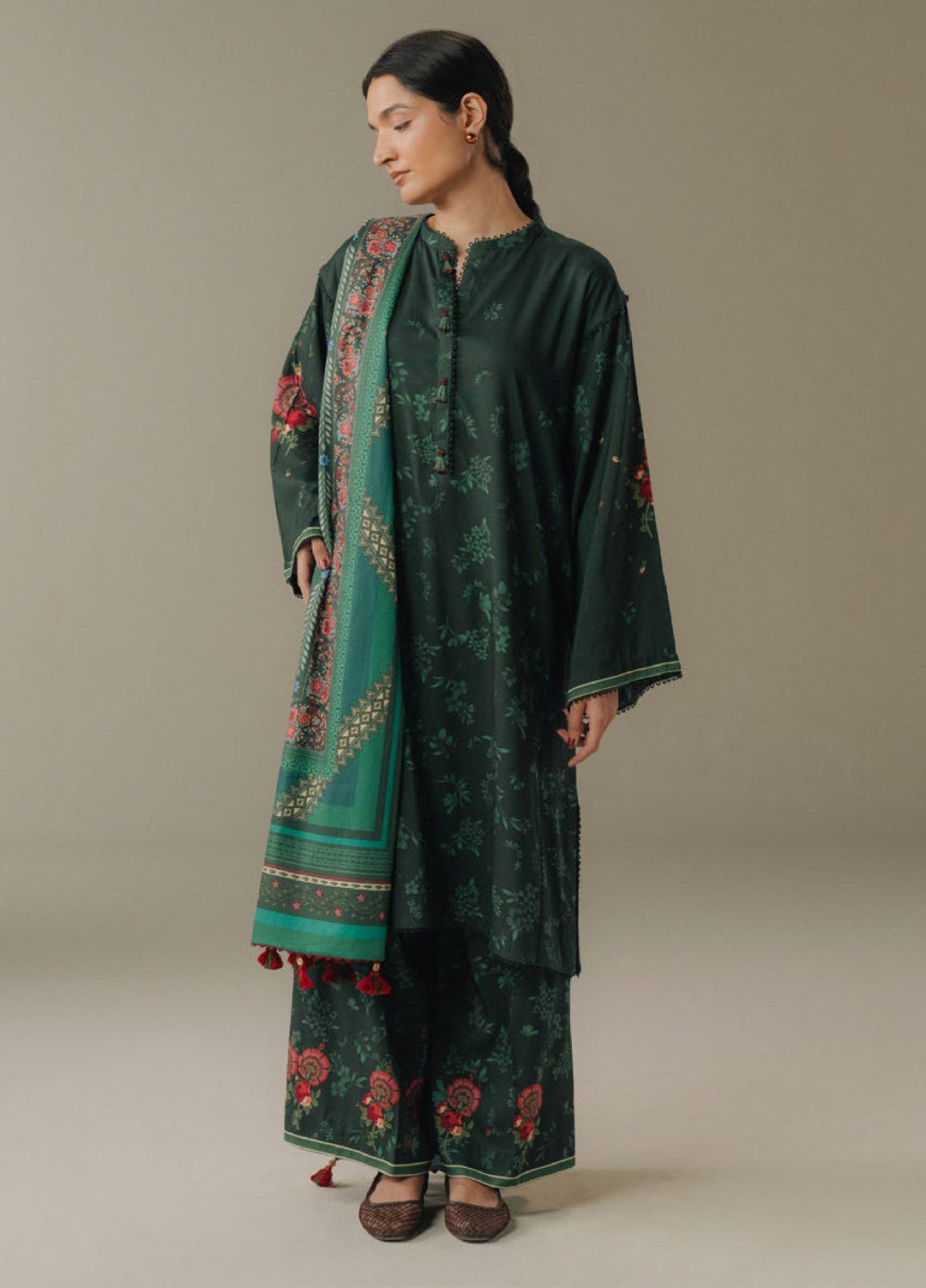 Coco by Zara Shahjahan Prints Unstitched Linen Suits 3 Piece CZS25PW Wild Fern D-2A - Winter Collection