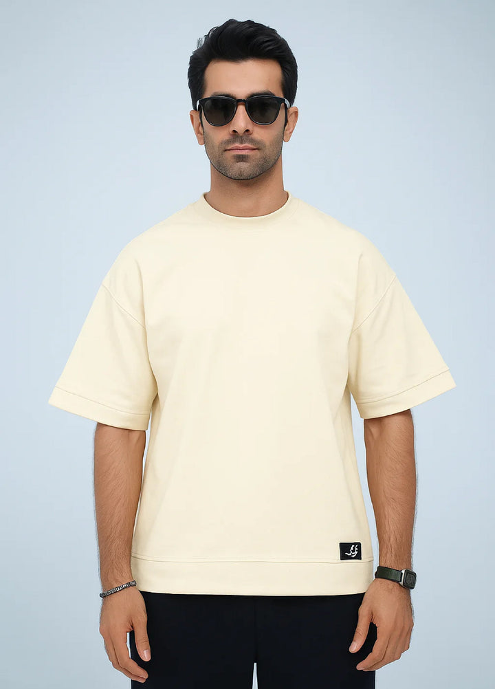 Movement Unisex Western 1 Piece Printed Cotton Tehreek Classic Oversized Tee Cream - Winter Collection