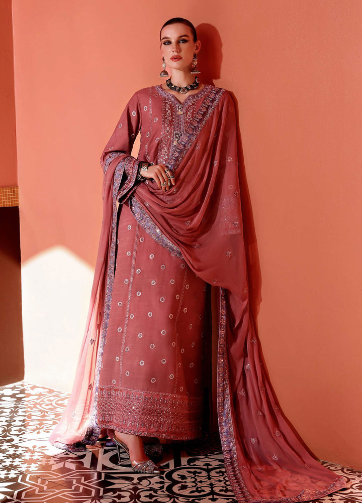 Nuvera Hemline by Mushq Unstitched Raw Silk Embroidered 3 Piece Suit MU26UNH D-4 Hermione - Festive Collection