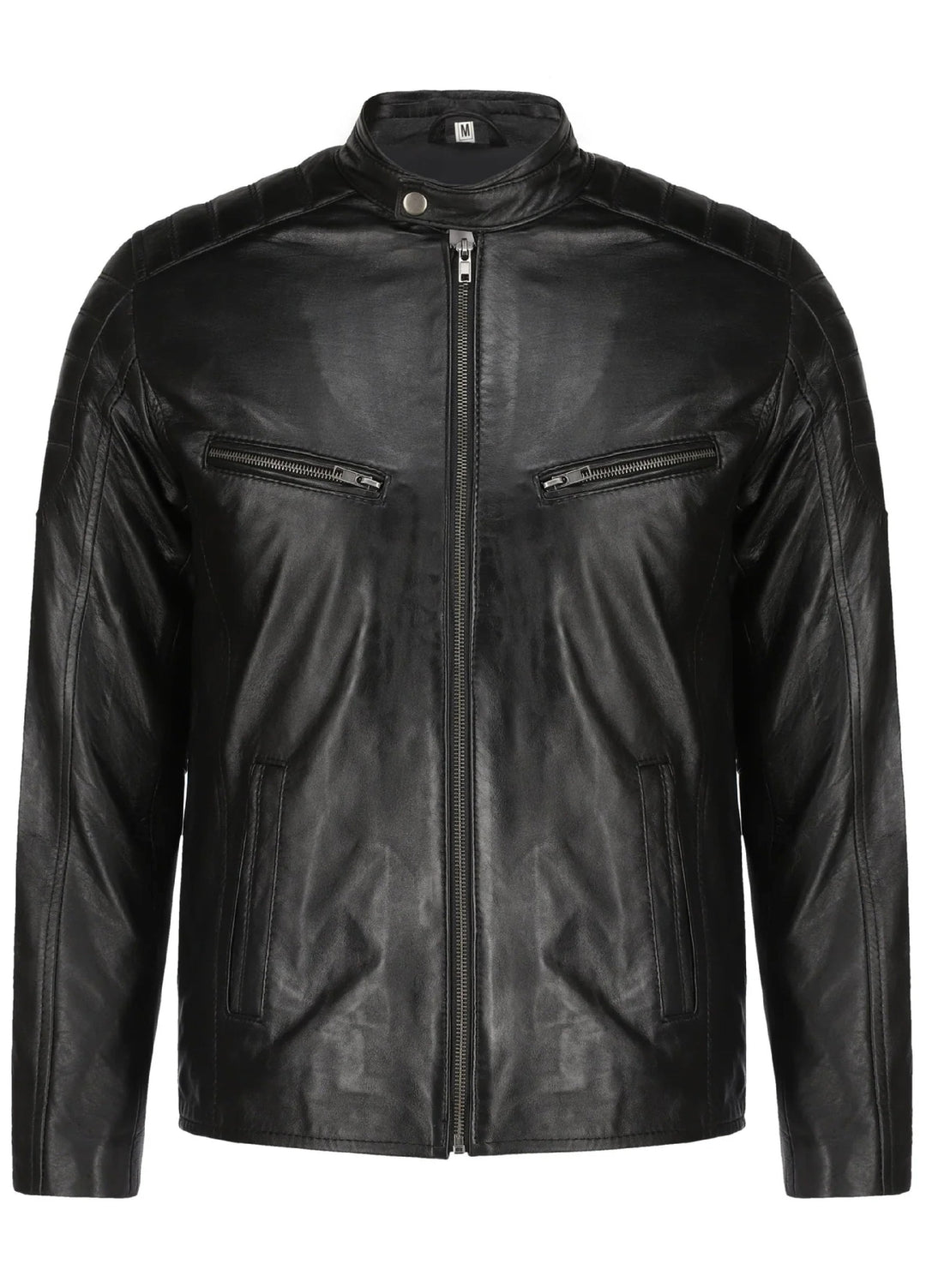 Mens Black Lambskin Biker Style Leather Jacket