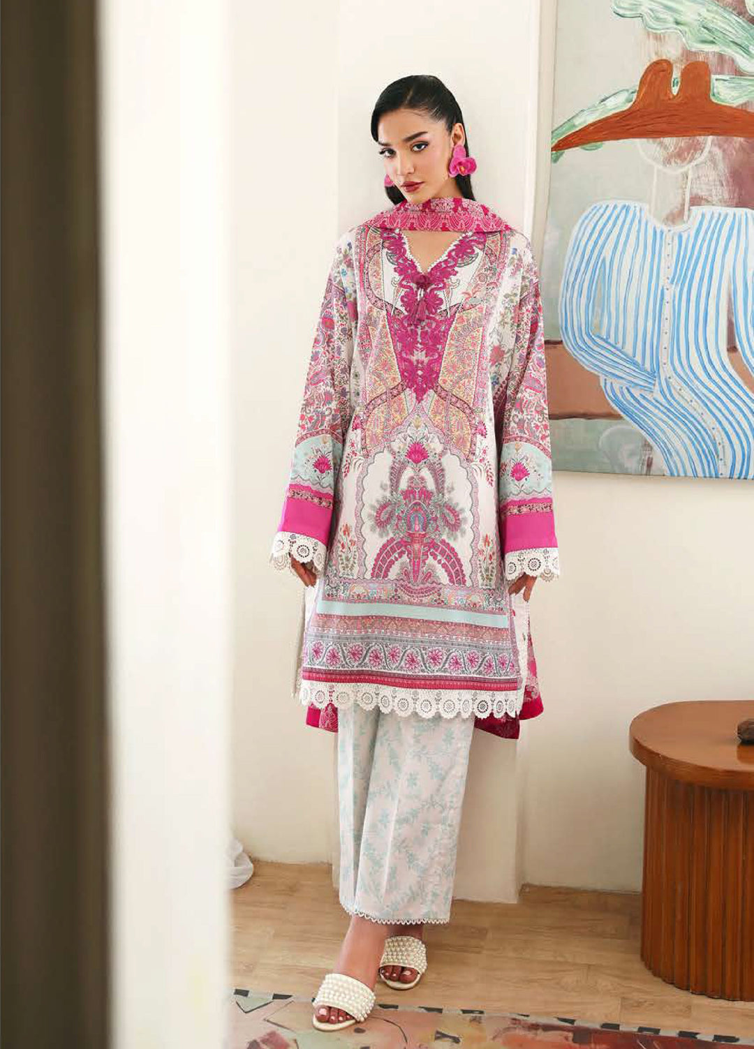 Eclat Garden by Roheenaz Unstitched Printed Lawn 3 Piece Suit RN26UEL Coral Hibiscus - Summer Collection