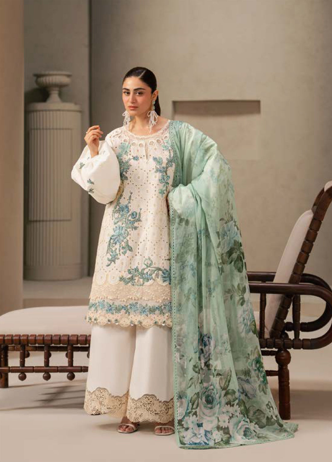 E-Craft by Elaf Unstitched Embroidered Lawn 3 Piece Suit EHC-1A Vanilla - Casual Collection