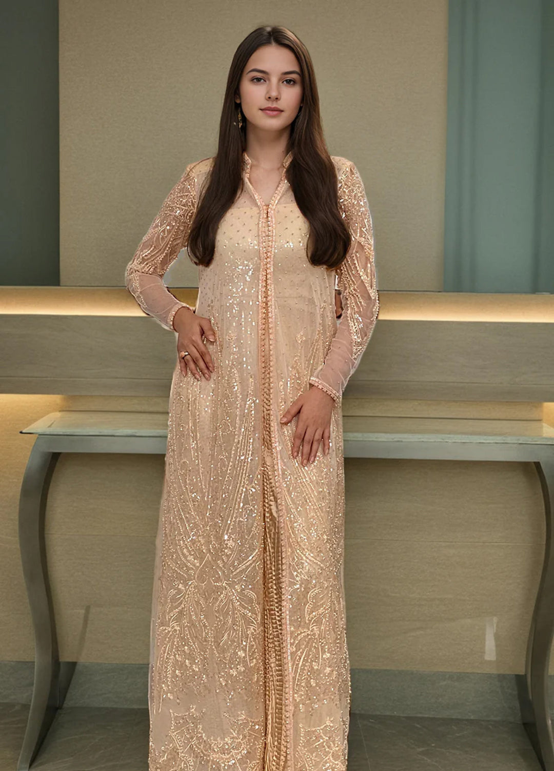 Threads And Motifs Women Pret Net Embroidered Jacket Crushed Trouser 2 Piece 9751.5 - Formals Collection