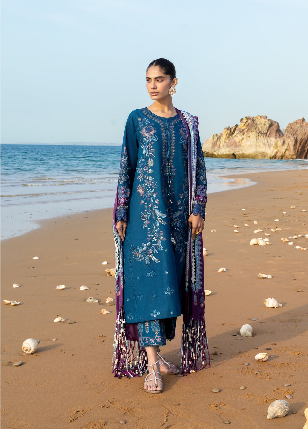 Siraa by Sadaf Fawad Khan Unstitched Embroidered Luxury Lawn 3 Piece Suit SDF26USL Shehnaz - Festive Collection
