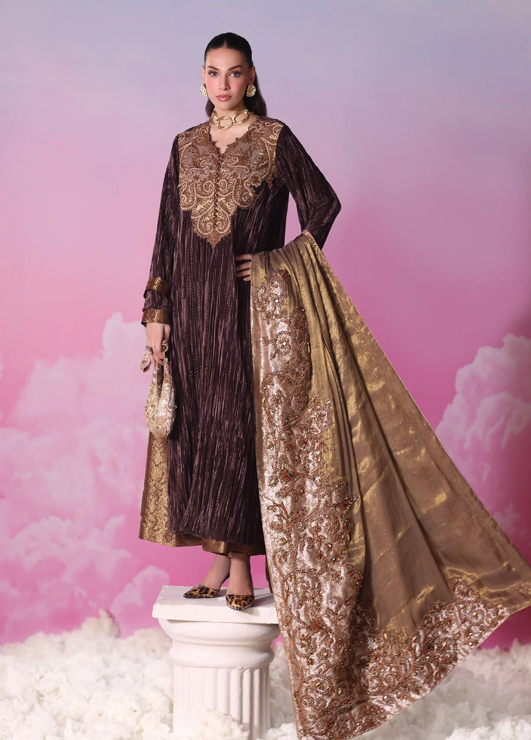 Mount Olypus by Musferah Saad Pret Embroidered Velvet 2 Piece Bronze Legacy - Festive Collection