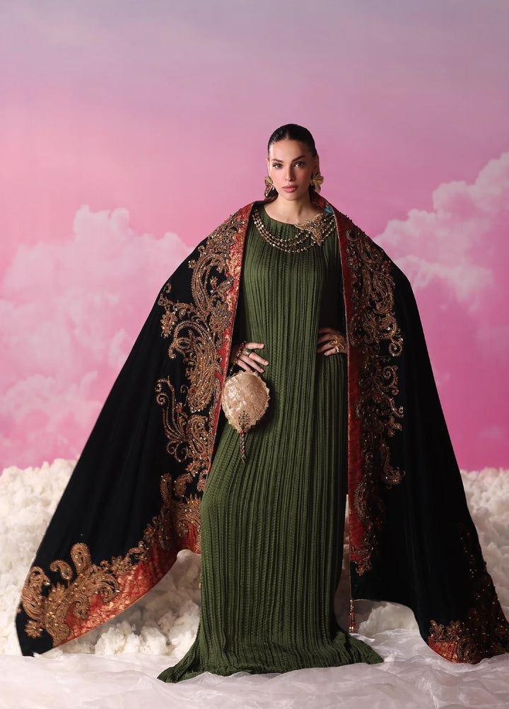 Mount Olypus by Musferah Saad Pret Embroidered Chiffon Kaftaan Emerald Eclat - Festive Collection