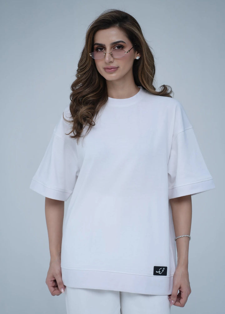 Movement Unisex Western 1 Piece Printed Cotton Tehreek Classic Oversized Tee White - Winter Collection