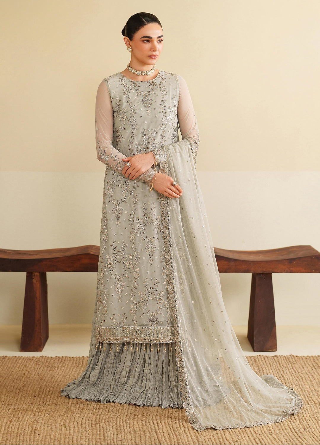 Roohi By Zarif Unstitched Formal Embroidered Net Suits 4 Piece ZR25UF RFE-06 Milaan - Formals Collection