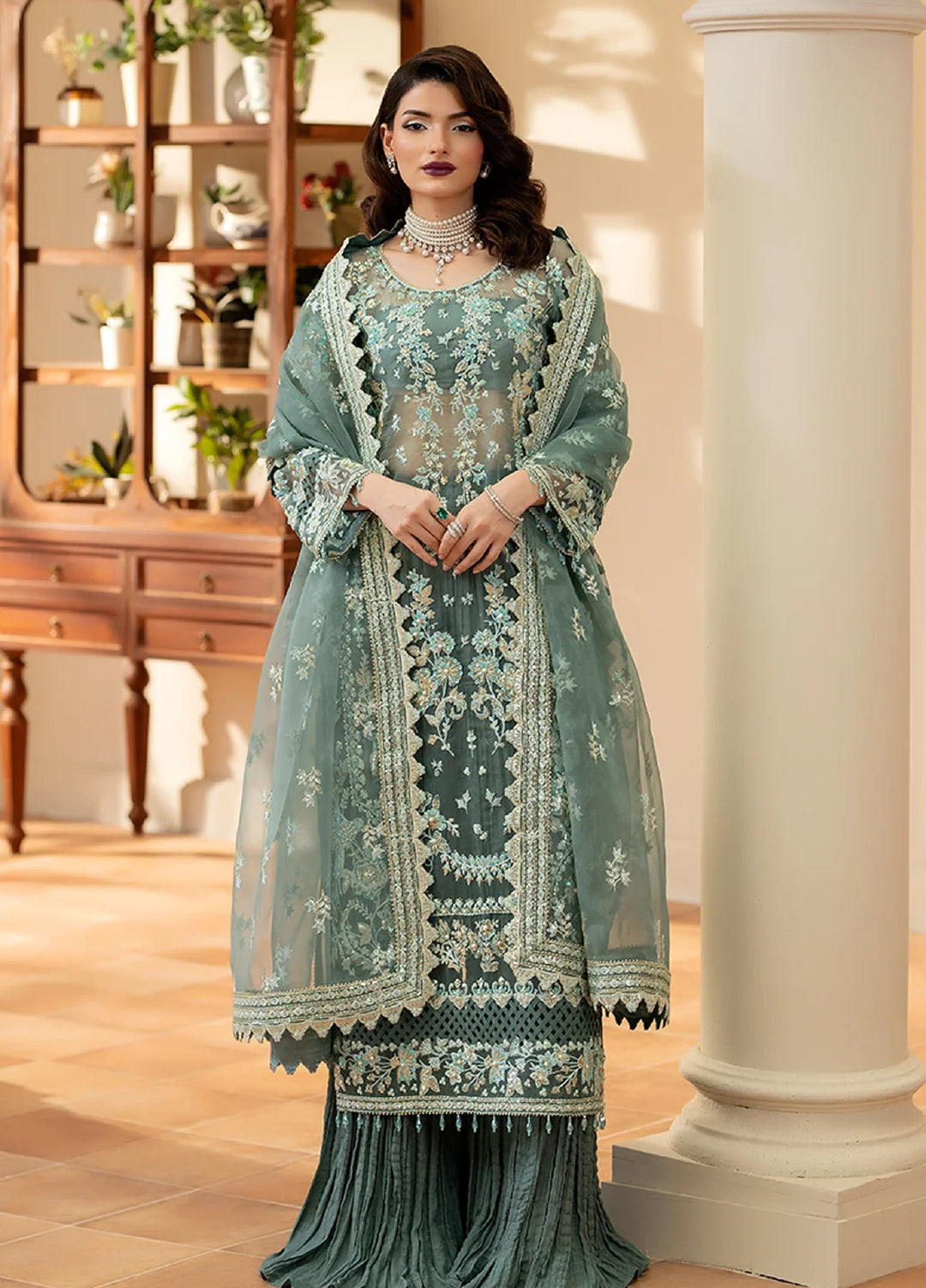 Yashfa Unstitched Hand Work Organza 4 Piece Suit MAHE NOOR - Wedding Collection