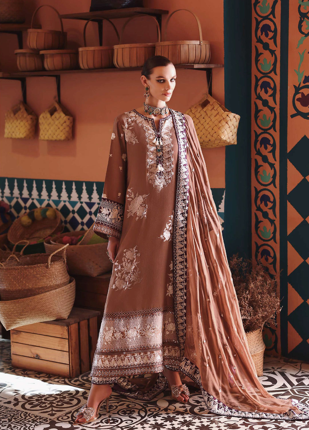 Nuvera Hemline by Mushq Unstitched Raw Silk Embroidered 3 Piece Suit MU26UNH D-6 Sally - Festive Collection