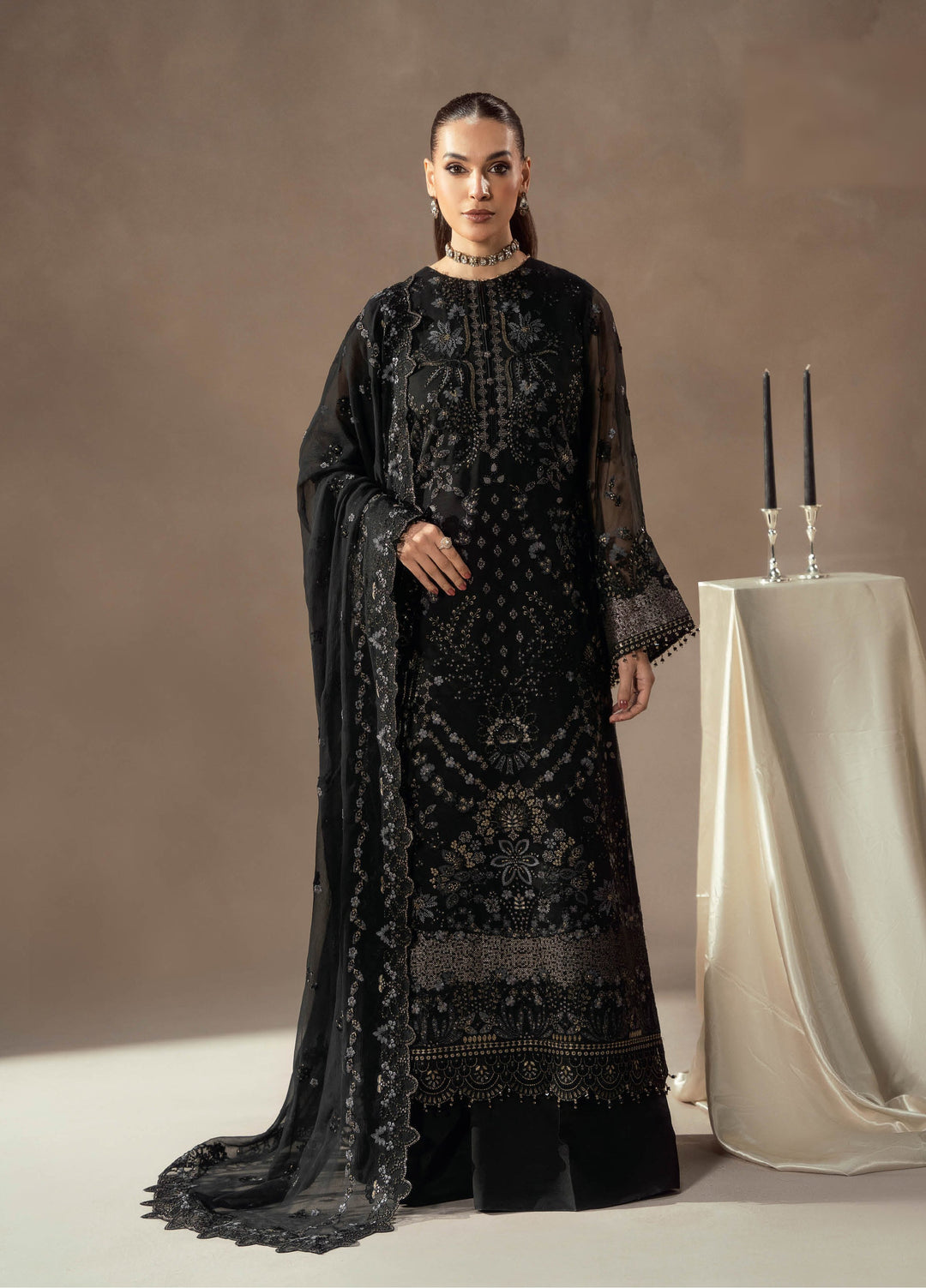 Afsanah by Lavish Premium Unstitched Chiffon Embroidered Suits 3 Piece LV25AC NOIR ROYALE-08 - Festive Collection