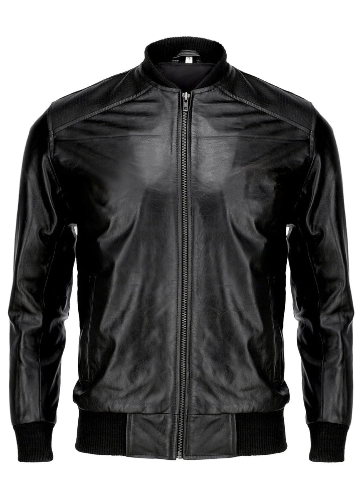 Mens Black Pure Cow Leather  Bomber Jacket