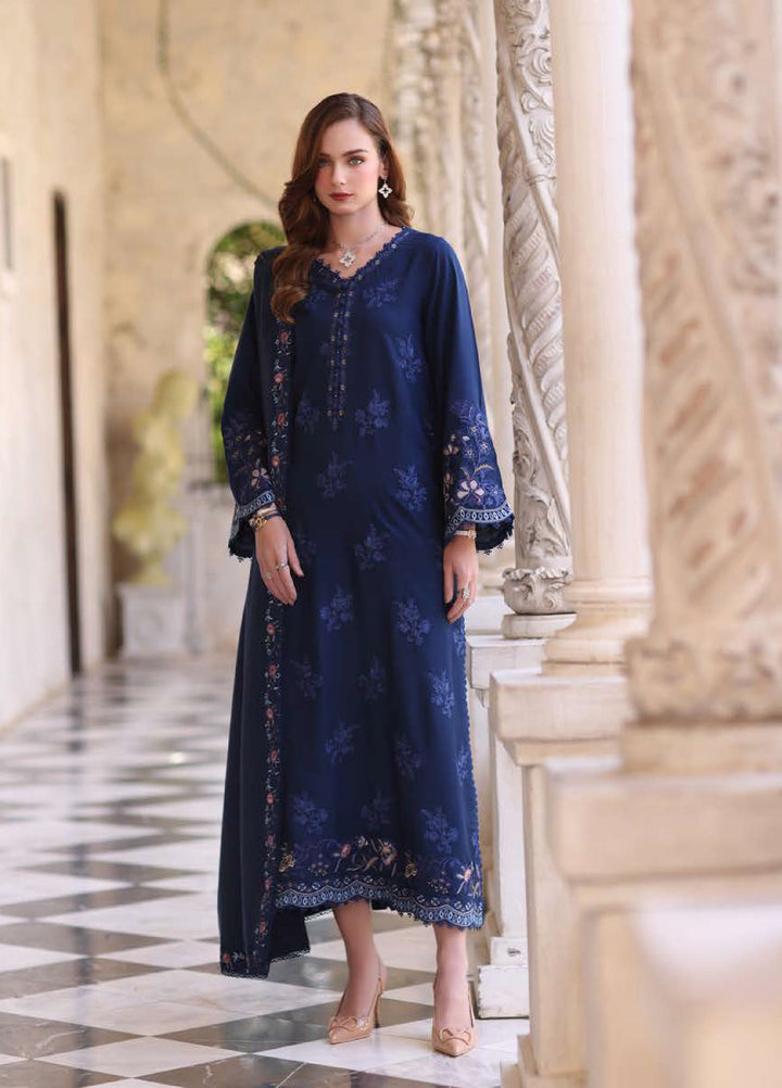 Noor by Saadia Asad Unstitched Linen Pashmina Shawl Embroidered Suits 3 Piece NSA25PW D4-Sapphire - Winter Collection