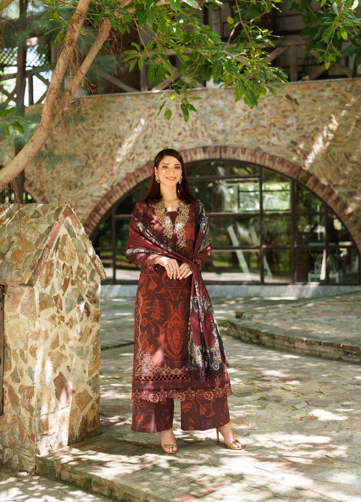 Meraki by Asifa And Nabeel Unstitched Viscose Embroidered Suits 3 Piece AN25MW ANM-10-Crimson Chill - Winter Collection