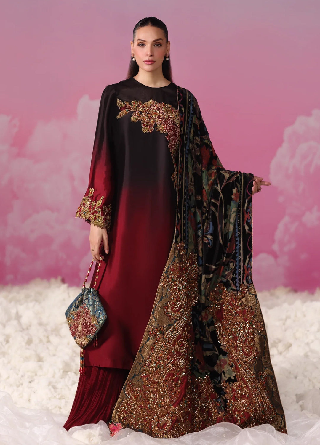 Mount Olypus by Musferah Saad Pret Embroidered Velvet 2 Piece Eternal Garnet - Festive Collection