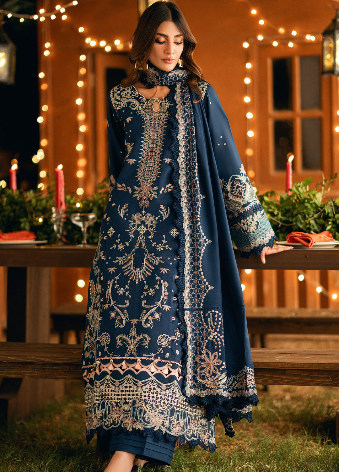 Florent Serenity Embroidered Woolen Shawls Unstitched Dobby Suits 3 Piece FL25WS FL-7B - Winter Collection