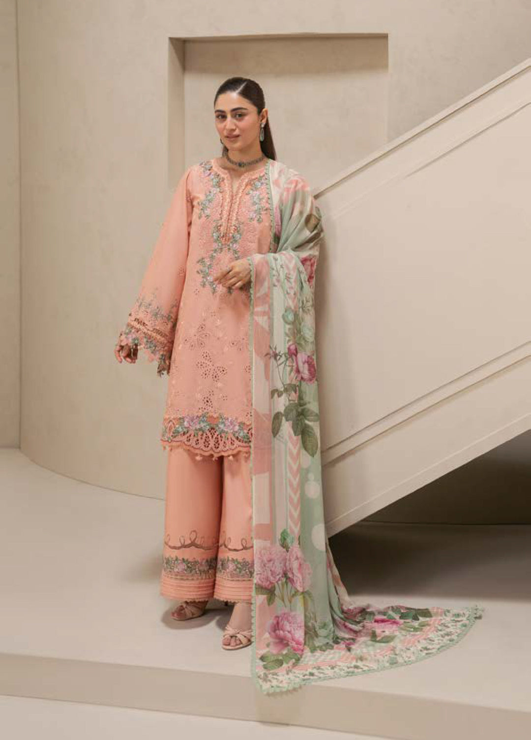E-Craft by Elaf Unstitched Printed Lawn 3 Piece Suit EHC-3B Dustrose - Casual Collection