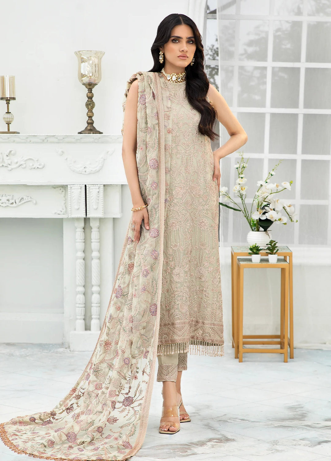 Zarif Unstitched Embroidered Net 3 Piece Suit ZR26UF De Luxury ZDL-02-Flora - Festive Collection