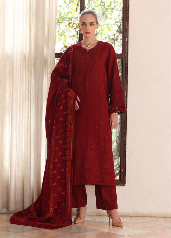 Noor by Saadia Asad Unstitched Linen Pashmina Shawl Embroidered Suits 3 Piece NSA25PW D5-Ember - Winter Collection