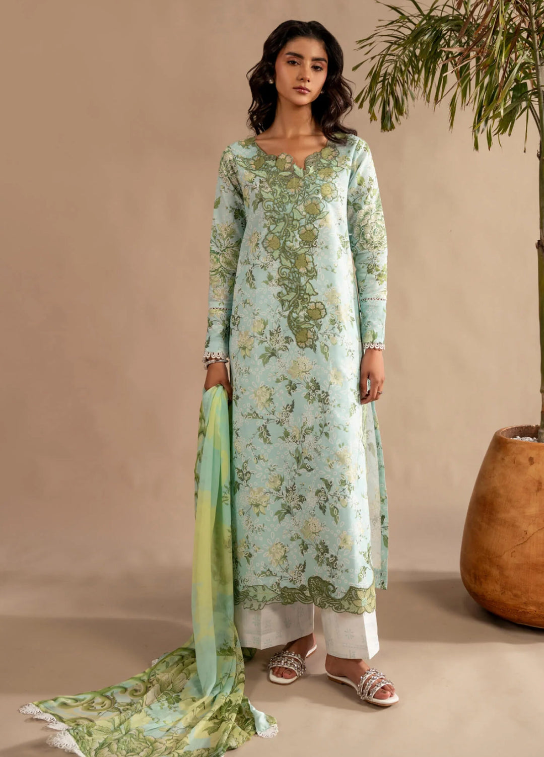 Meraki by Asifa and Nabeel Unstitched Embroidered Lawn 3 Pcs Suit AN26UM MSSL-12 Mint Mosaic - Summer