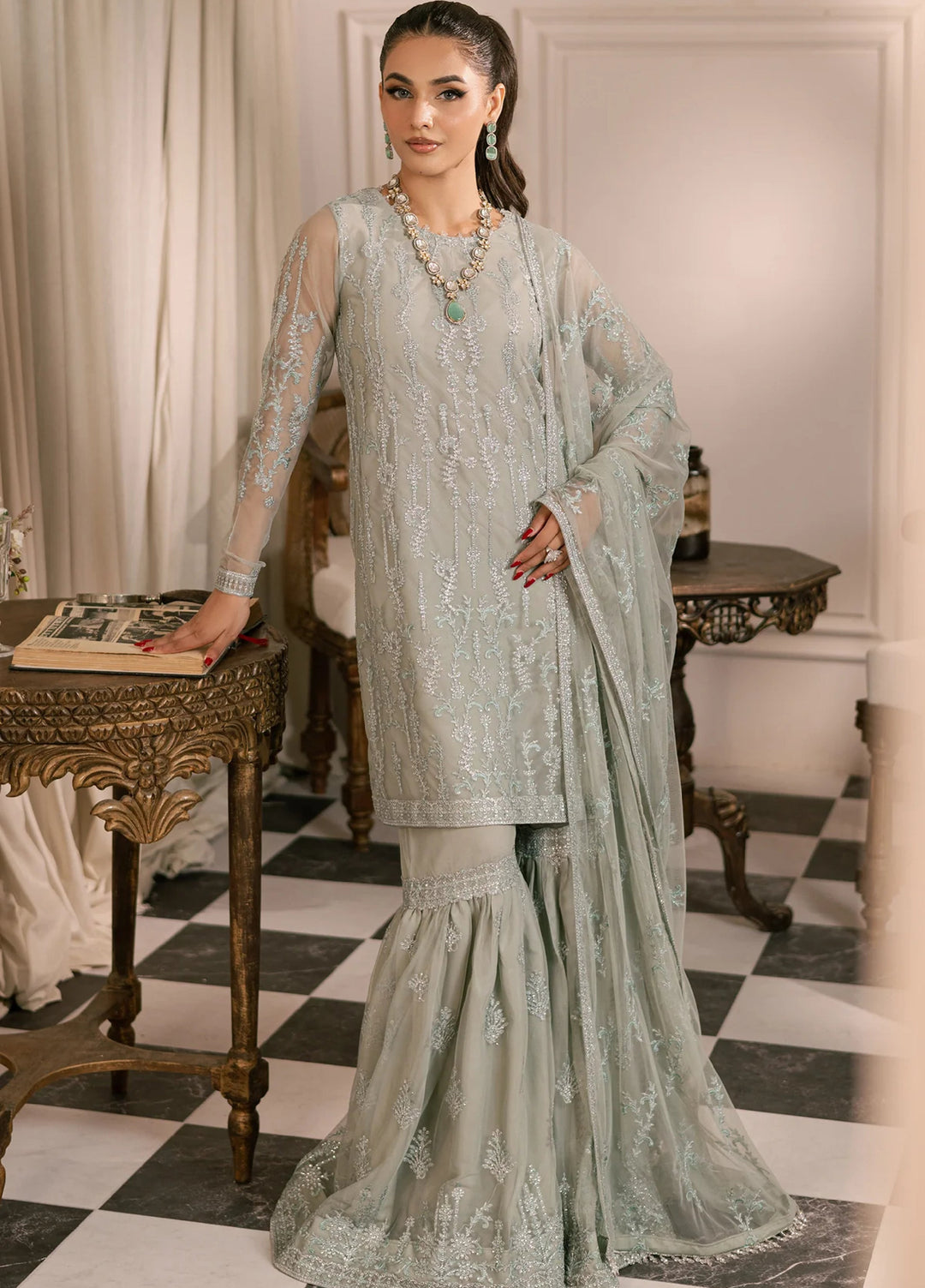 Zarif Unstitched Embroidered Net 3 Piece Suit ZR26UF Inayat ZRI-02-Gulzaar - Festive Collection