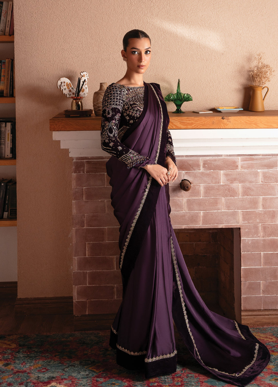 Solene By Faiza Faisal Embroidered Velvet Unstitched Saree FF25SV WS25-0453 - Festive Collection