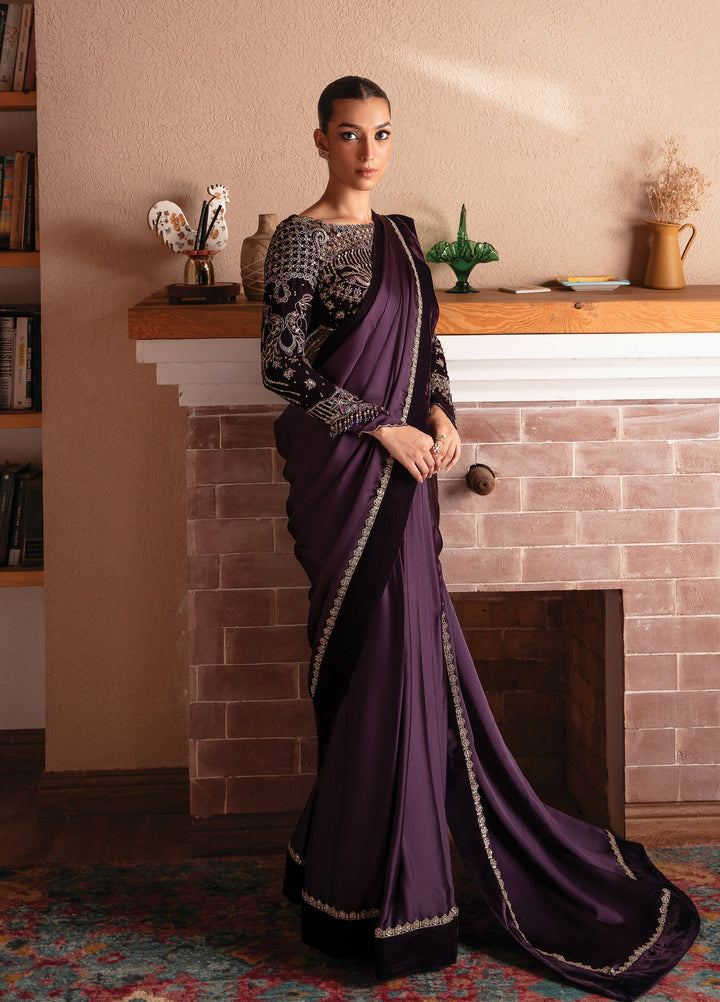 Solene By Faiza Faisal Embroidered Velvet Unstitched Saree FF25SV WS25-0453 - Festive Collection