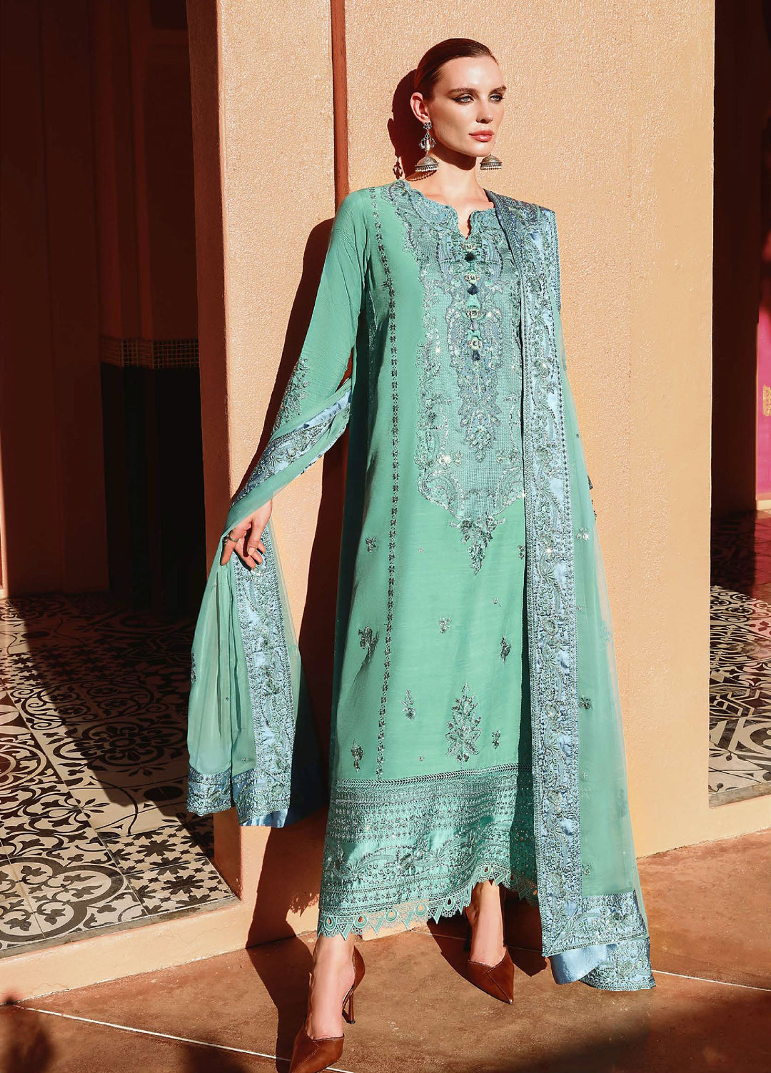 Nuvera Hemline by Mushq Unstitched Raw Silk Embroidered 3 Piece Suit MU26UNH D-5 Sybill - Festive Collection