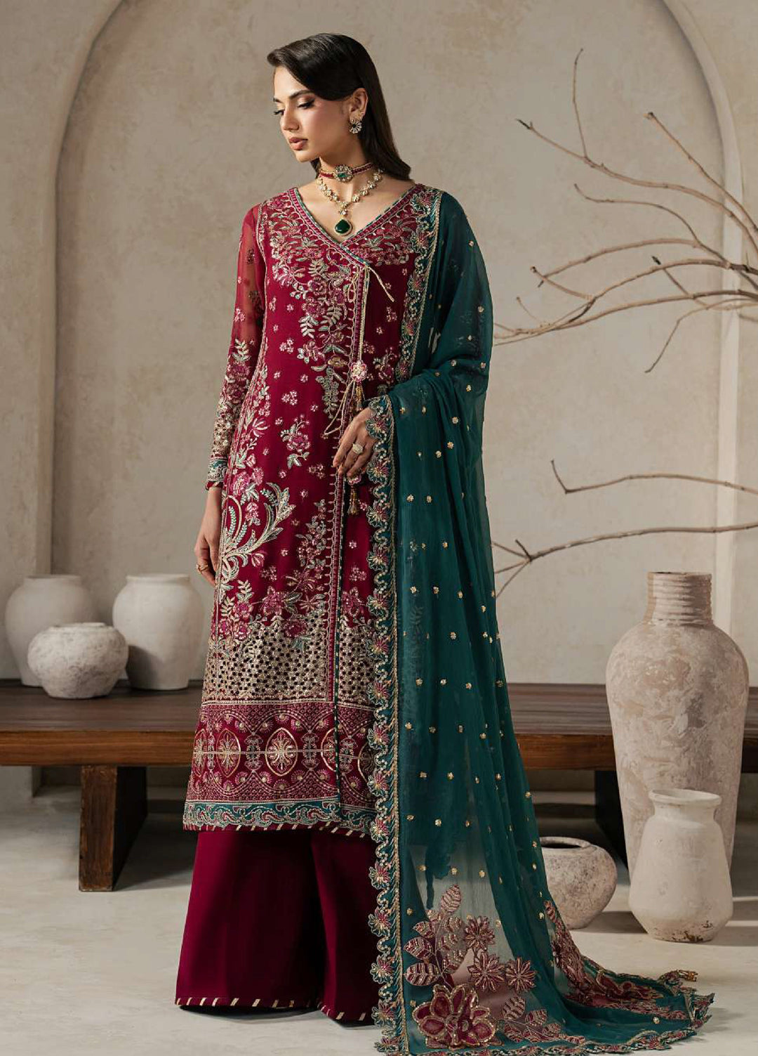 Gulaal Unstitched Embroidered Chiffon 3 Piece Suit GL26ULW Jinaan D-55 - Wedding Collection