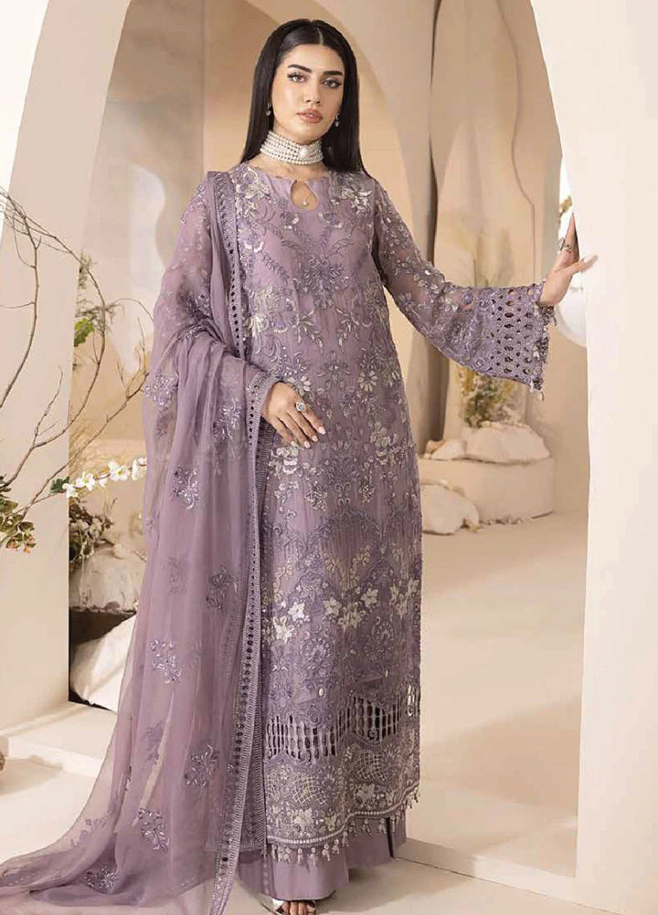 Lavish Premium Unstitched Embroidered Chiffon 3 Piece Suit D-07 MAUVE - Wedding Collection