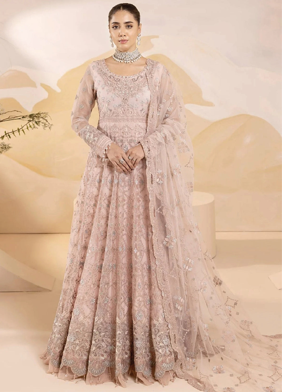 Lavish Premium Unstitched Embroidered Organza 3 Piece Suit Flamingo - Wedding Collection