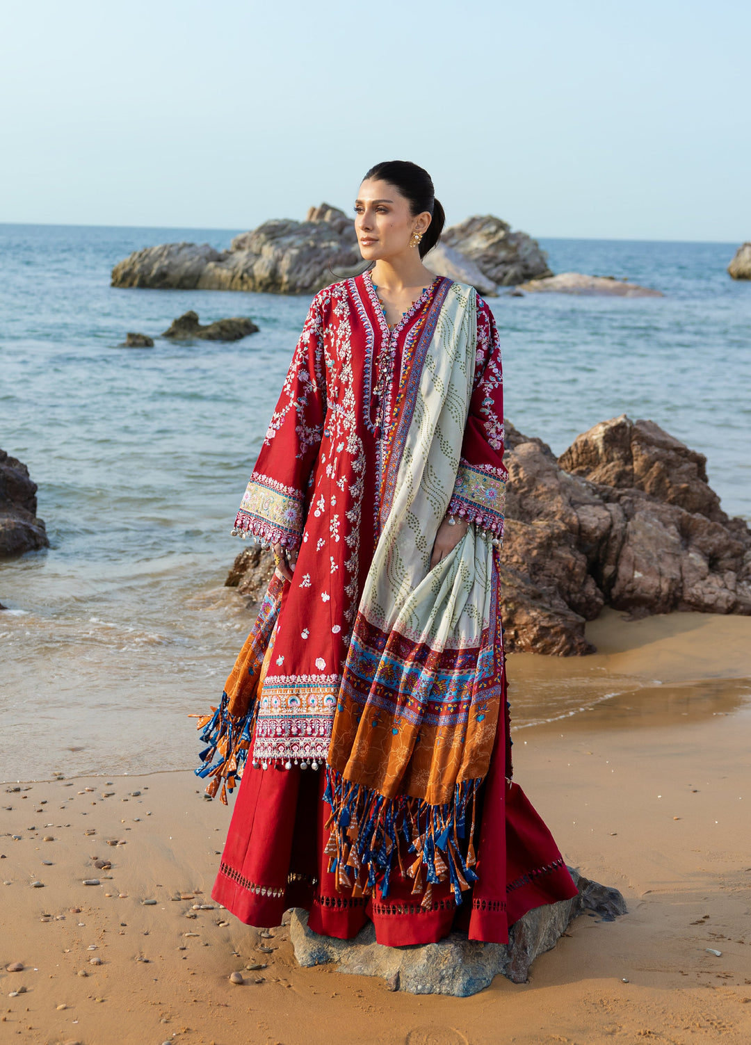 Siraa by Sadaf Fawad Khan Unstitched Embroidered Luxury Lawn 3 Piece Suit SDF26USL Aatish - Festive Collection