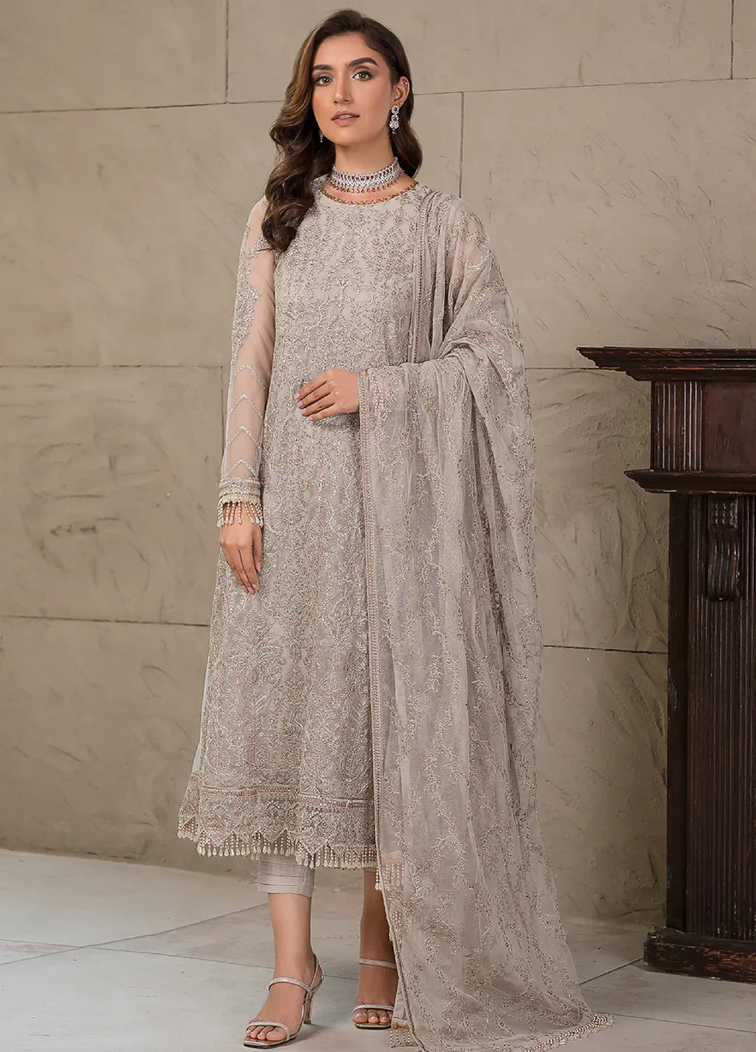 Zarif Unstitched Embroidered Net 3 Piece Suit ZR26UF Falak ZF-03-Cheryl - Festive Collection