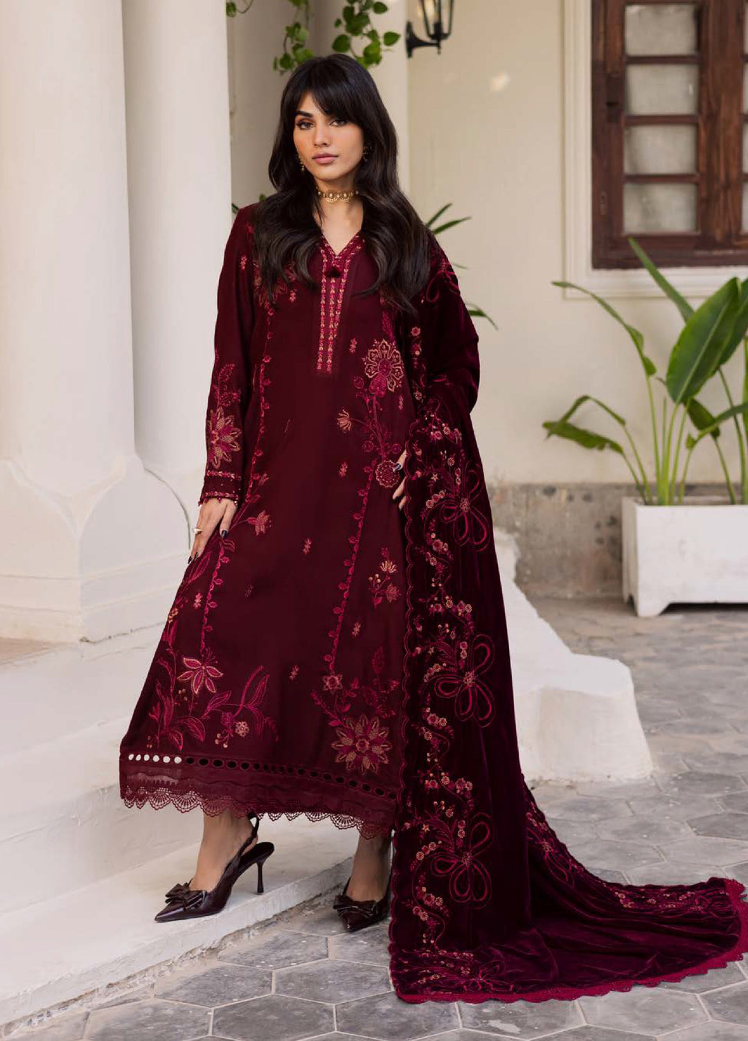 Nureh Exclusive Unstitched Luxury Leather Peach Embroidered Suits 3 Piece NU25EL NE-211 - Winter Collection