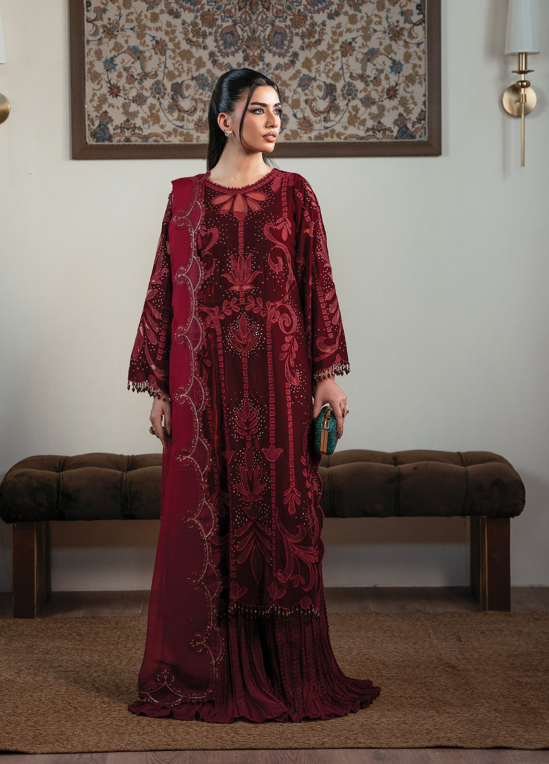 Solene By Faiza Faisal Embroidered Velvet Suits Unstitched 3 Piece FF25SV WS25-0449 - Festive Collection
