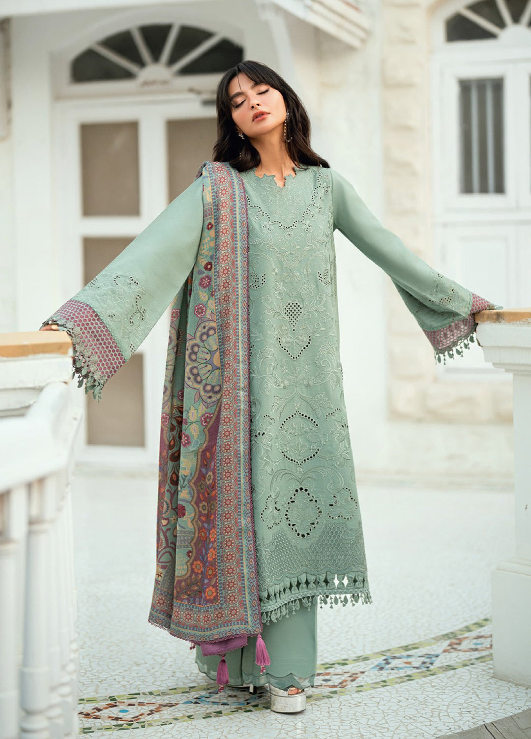 Florent Serenity Embroidered Woolen Shawls Unstitched Karandi Suits 3 Piece FL25WS FL-8A - Winter Collection