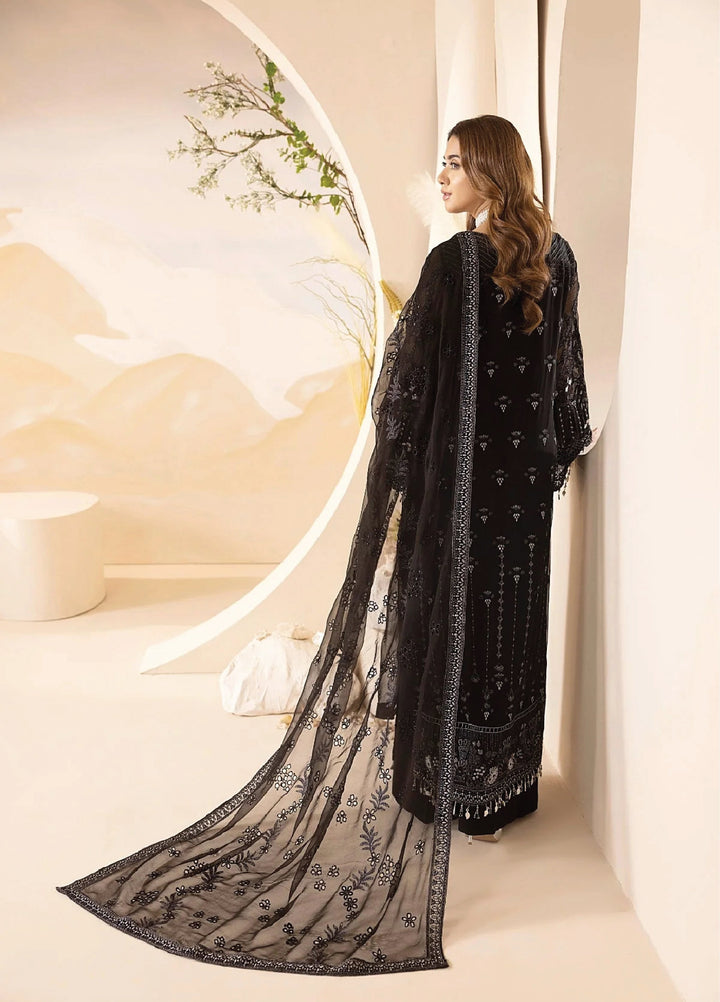 Lavish Premium Unstitched Embroidered Chiffon 3 Piece Suit Raven - Wedding Collection