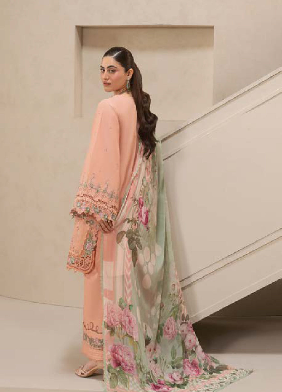 E-Craft by Elaf Unstitched Printed Lawn 3 Piece Suit EHC-3B Dustrose - Casual Collection