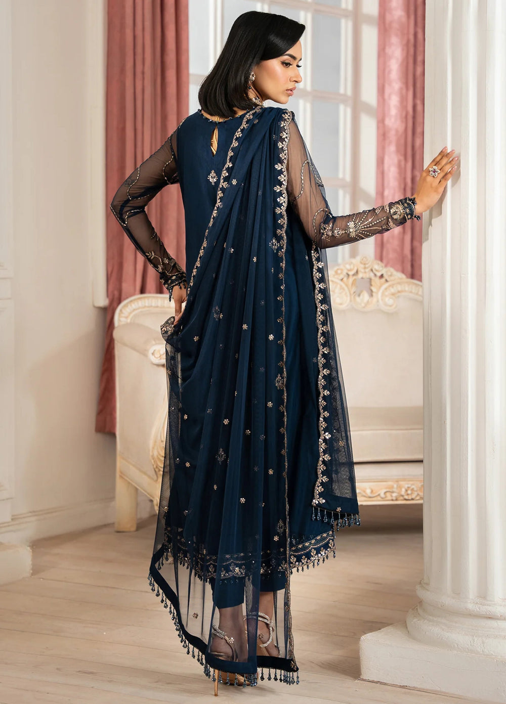 Zarif Unstitched Embroidered Net 3 Piece Suit ZR26UF Nafees ZNAF-02-Selin - Festive Collection