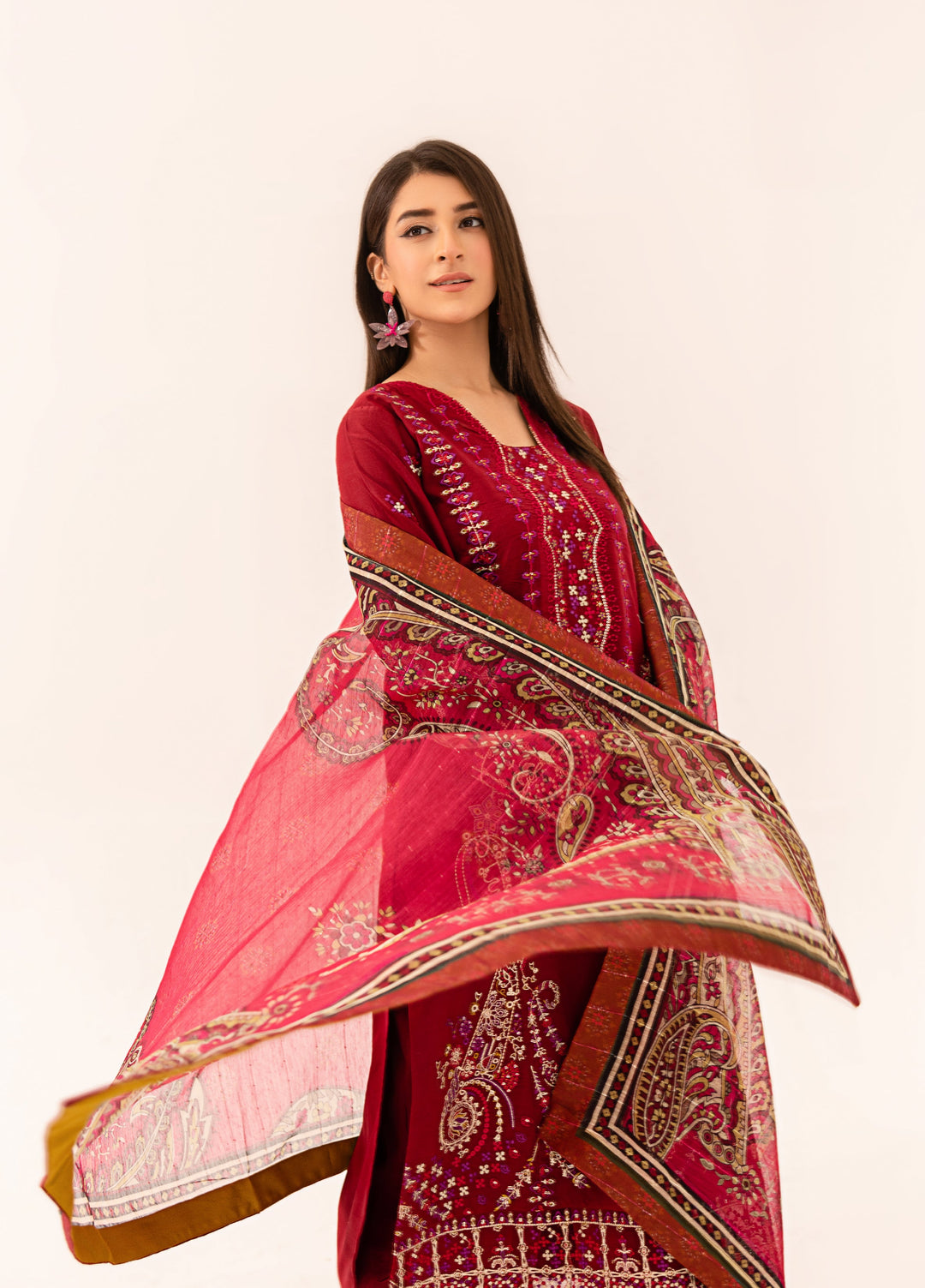 Gohor e Nayab by Ruby Suleiman Pret Lawn Suits 3 Piece Rose Rouge - Festive Collection