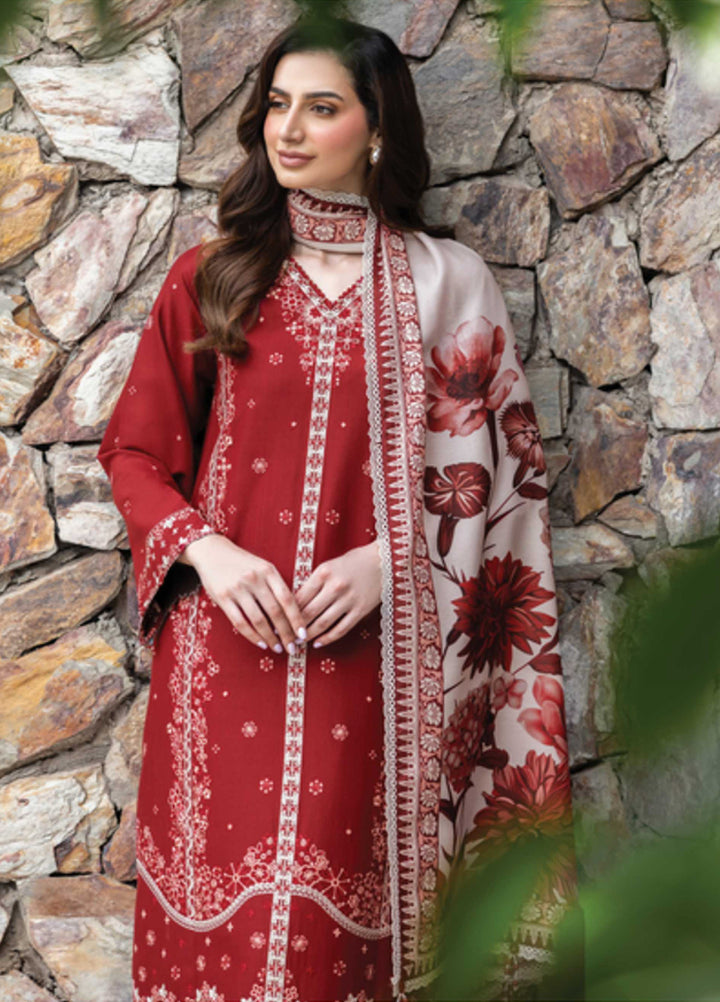 Eminence by Farasha Embroidered Khaddar Suits Unstitched 3 Piece FSH25FW D-04 Claret - Winter Collection