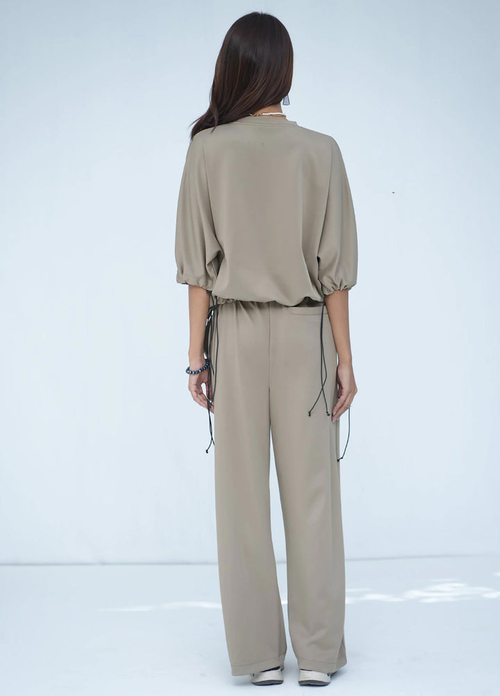 Movement Unisex Western 1 Piece Printed Fluid Fall Tehreek Cord-Set Beige - Winter Collection