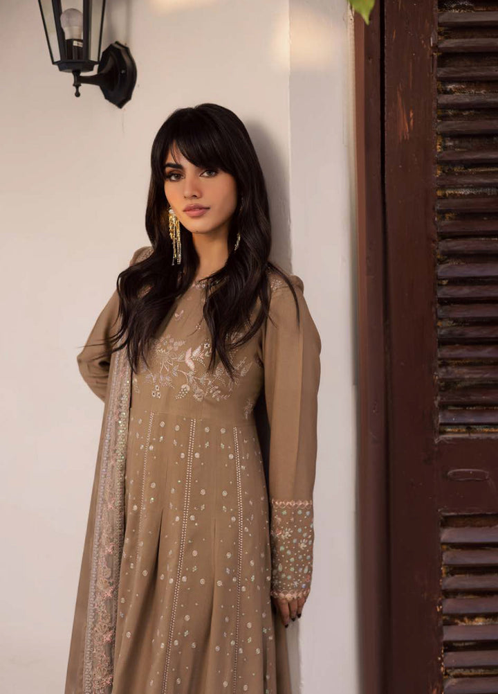 Nureh Exclusive Unstitched Luxury Leather Peach Embroidered Suits 3 Piece NU25EL NE-212 - Winter Collection