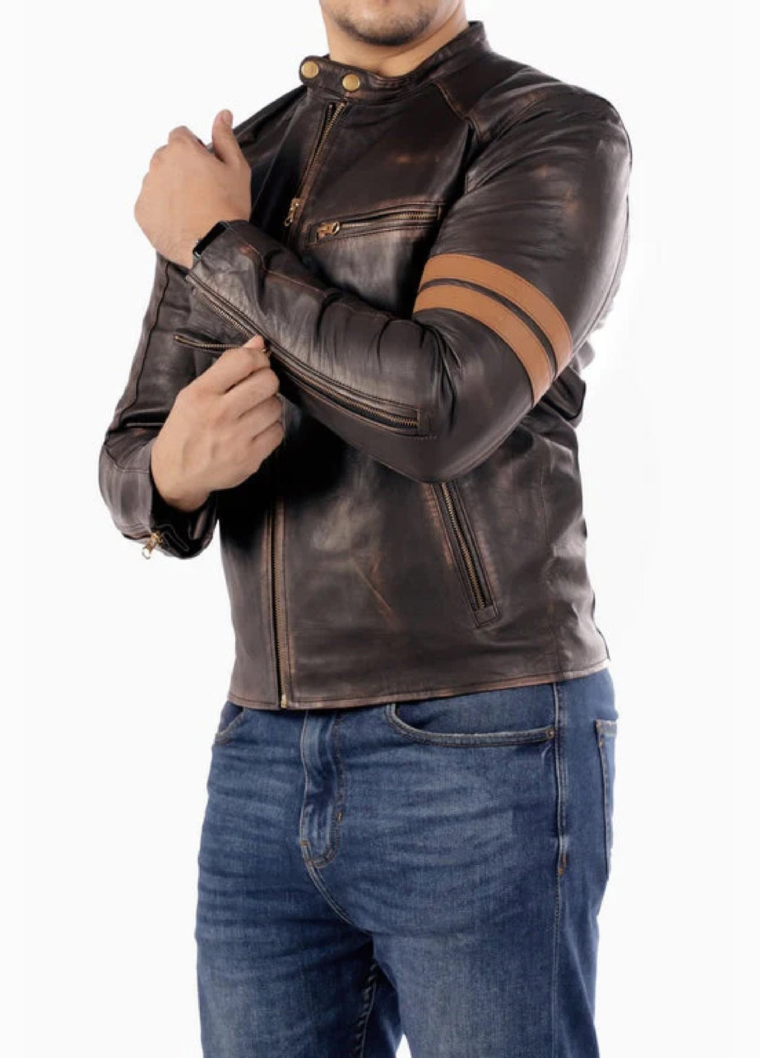 Cafe Racer Genuine Lambskin Leather Jacket-Brown