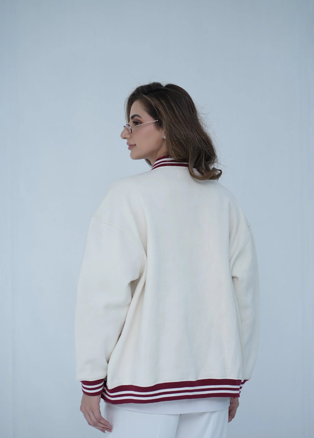 Movement Unisex Western 1 Piece Printed Fleece Tehreek Varsity Jacket Off-White - Winter Collection