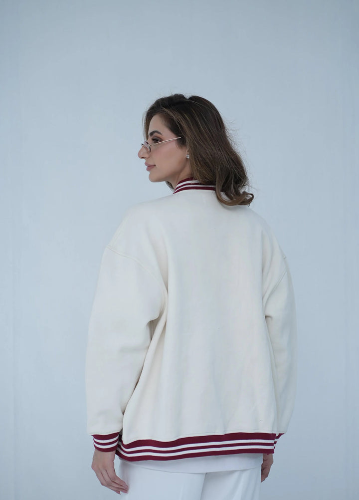 Movement Unisex Western 1 Piece Printed Fleece Tehreek Varsity Jacket Off-White - Winter Collection