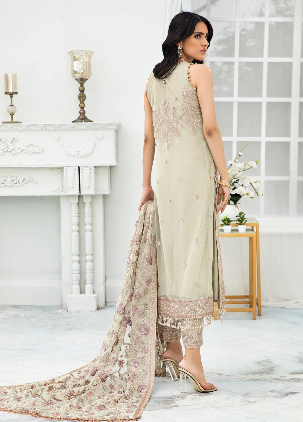 Zarif Unstitched Embroidered Net 3 Piece Suit ZR26UF De Luxury ZDL-02-Flora - Festive Collection