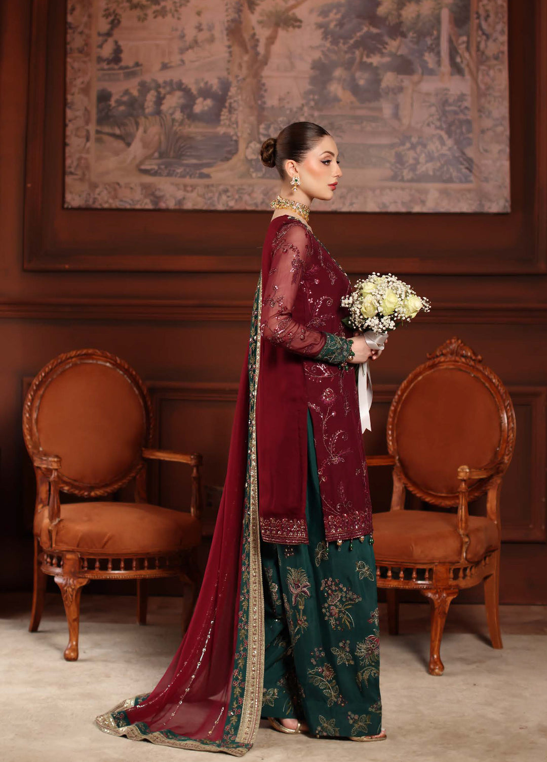 Alfaaz By Nureh Festive Unstitched Chiffon Embroidered 3 Piece Suits NU25AF NL-90 - Festive Collection
